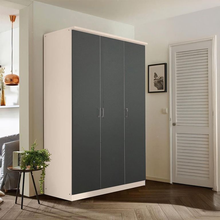 Celle Super Wardrobe - 136cm - 3 Door - Champagne & Metallic Dark Grey