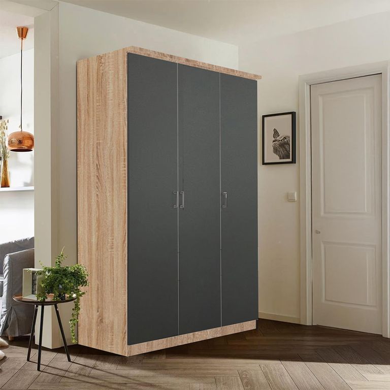 Celle Super Wardrobe - 136cm - 3 Door - Sonoma Oak & Metallic Dark Grey