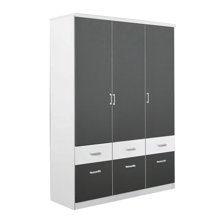 Celle Super Wardrobe - 136cm - 3 Door - 6 Drawer - Alpine White & Metallic Dark Grey