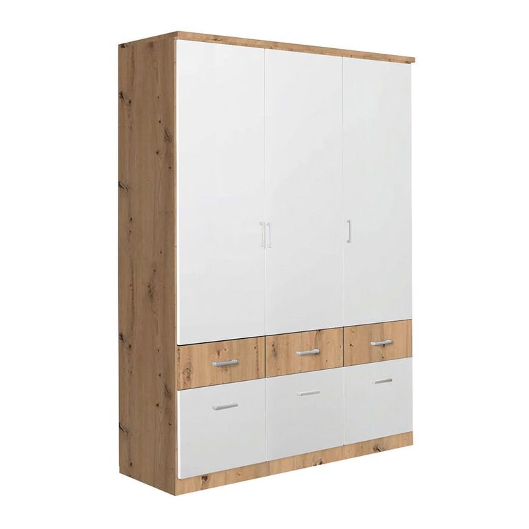 Celle Super Wardrobe - 136cm - 3 Door - 6 Drawer - Artisan Oak & Alpine White