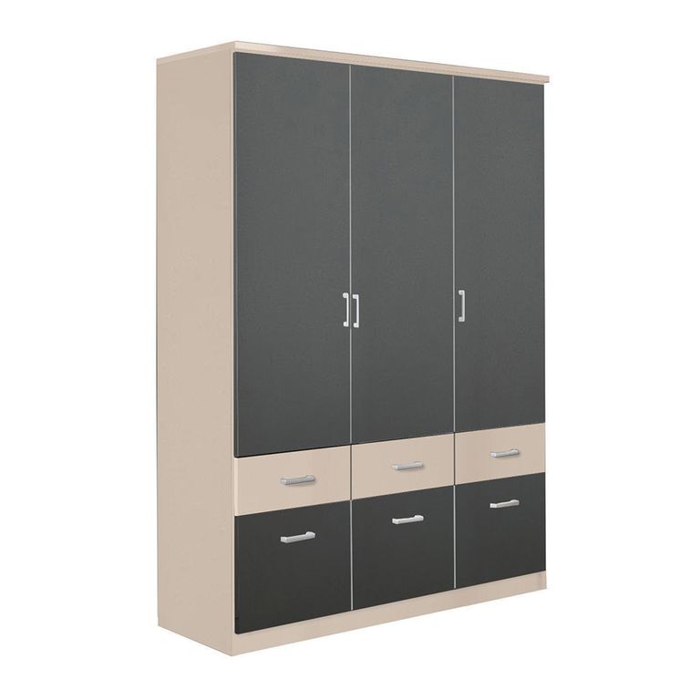 Celle Super Wardrobe - 136cm - 3 Door - 6 Drawer - Champagne & Metallic Dark Grey