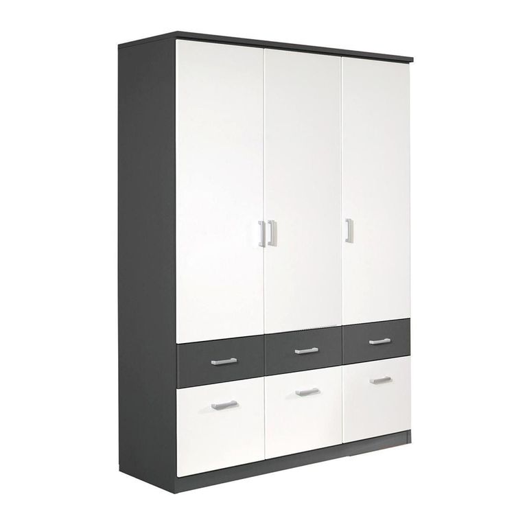 Celle Super Wardrobe - 136cm - 3 Door - 6 Drawer - Metallic Dark Grey & Alpine White
