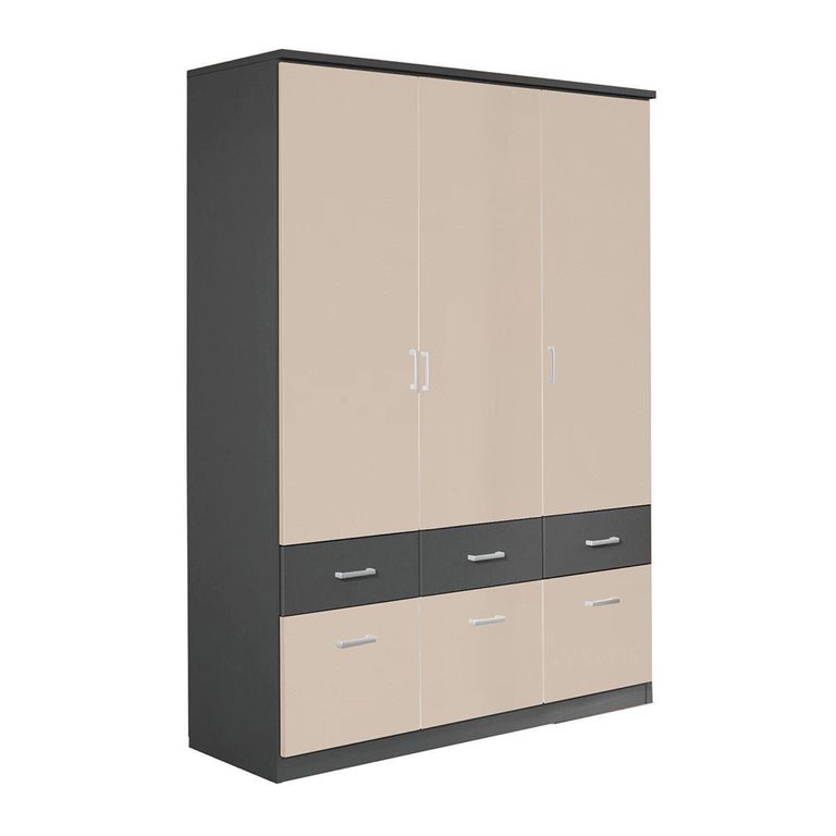 Celle Super Wardrobe - 136cm - 3 Door - 6 Drawer - Metallic Dark Grey & Champagne
