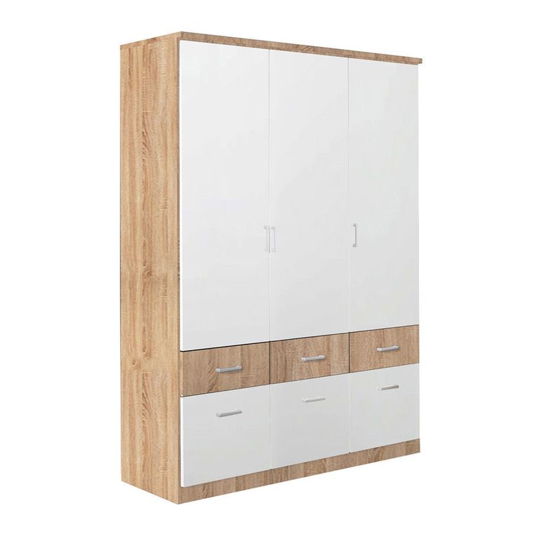 Celle Super Wardrobe - 136cm - 3 Door - 6 Drawer - Sonoma Oak & Alpine White