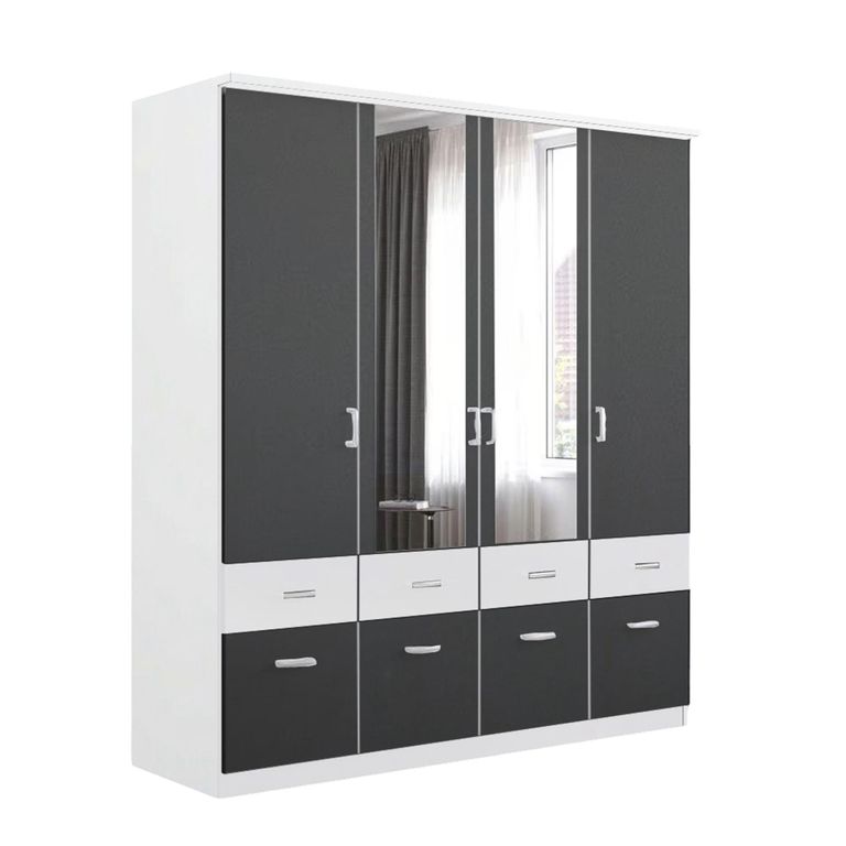 Celle Super Wardrobe - 181cm - 4 Door - Combi - Alpine White & Metallic Dark Grey