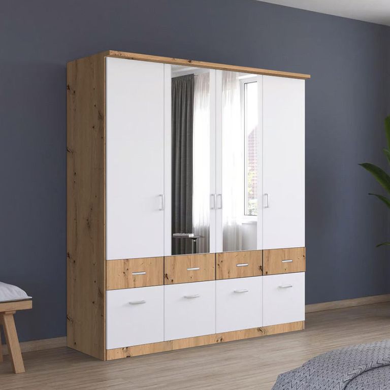 Celle Super Wardrobe - 181cm - 4 Door - Combi - Artisan Oak & Alpine White