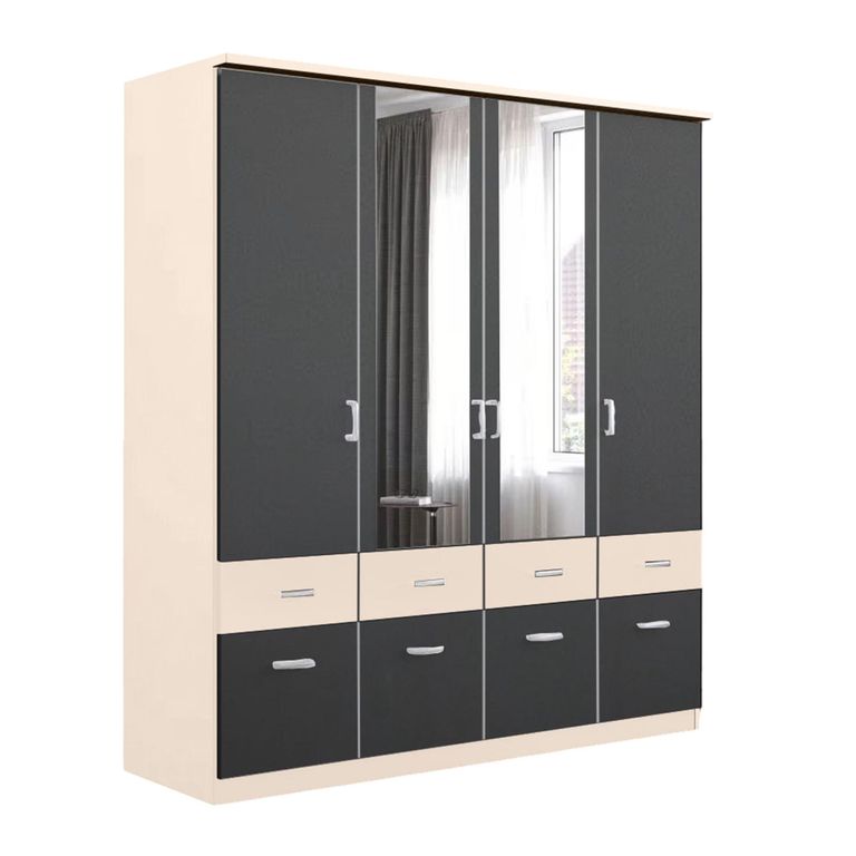 Celle Super Wardrobe - 181cm - 4 Door - Combi - Champagne & Metallic Dark Grey