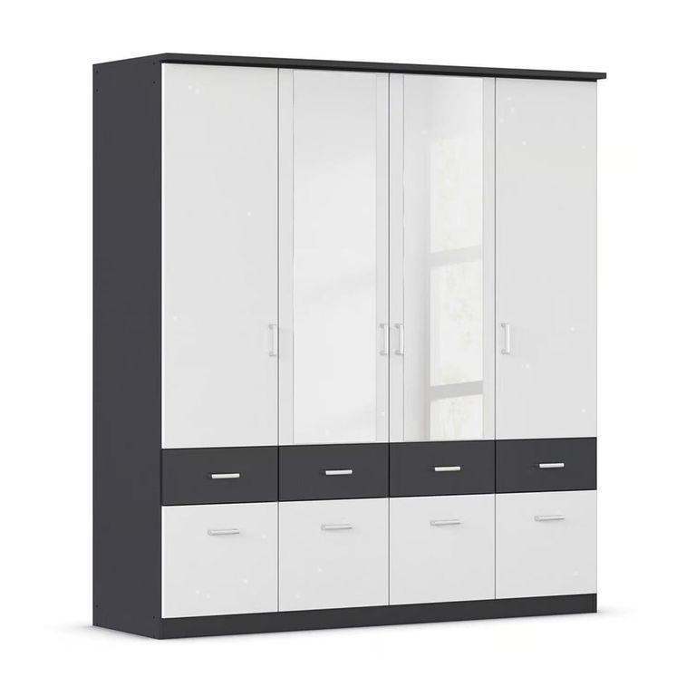 Celle Super Wardrobe - 181cm - 4 Door - Combi - Metallic Dark Grey & Alpine White