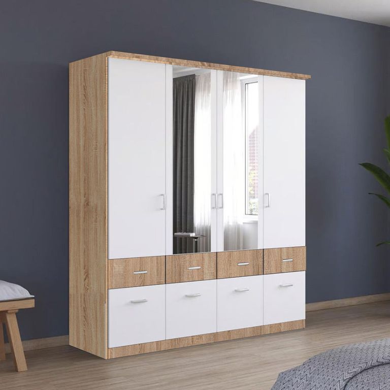 Celle Super Wardrobe - 181cm - 4 Door - Combi - Sonoma Oak & Alpine White