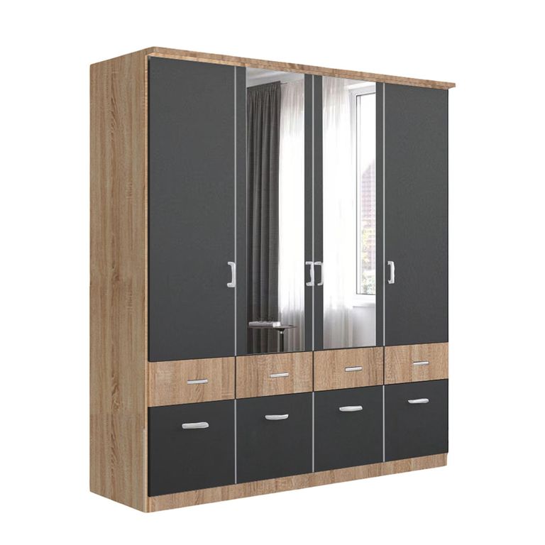 Celle Super Wardrobe - 181cm - 4 Door - Combi - Sonoma Oak & Metallic Dark Grey
