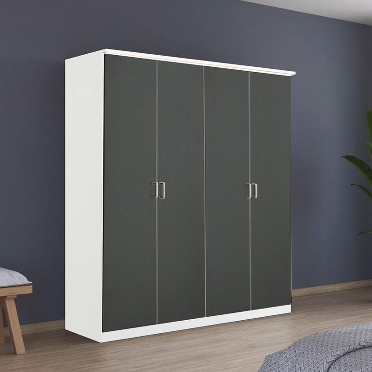 Celle Super Wardrobe - 181cm - 4 Door - Alpine White & Metallic Dark Grey