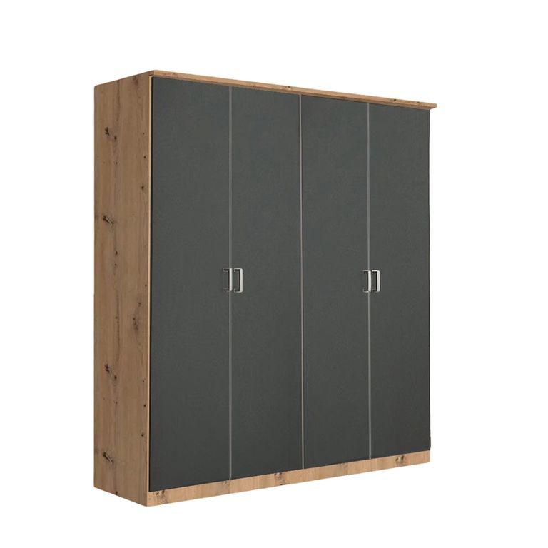 Celle Super Wardrobe - 181cm - 4 Door - Artisan Oak & Metallic Dark Grey