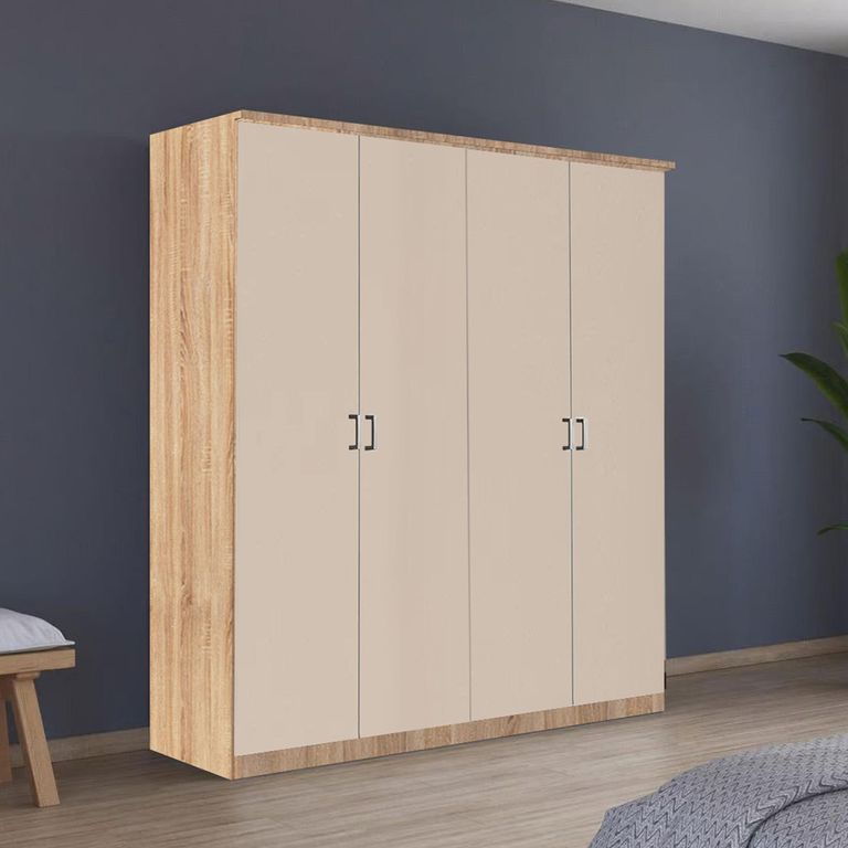 Celle Super Wardrobe - 181cm - 4 Door - Sonoma Oak & Champagne