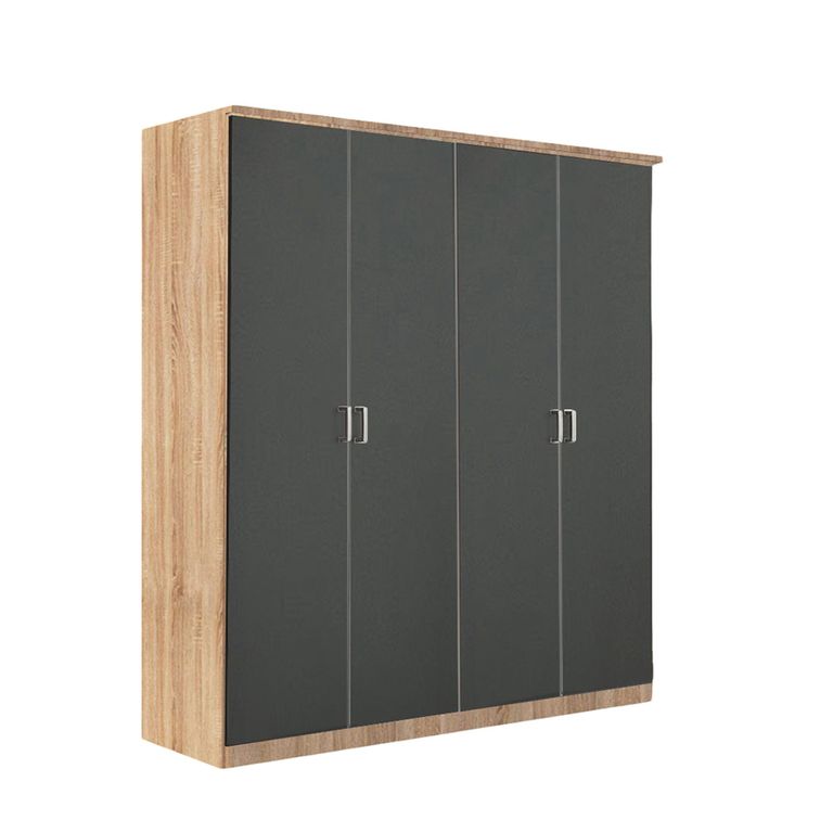 Celle Super Wardrobe - 181cm - 4 Door - Sonoma Oak & Metallic Dark Grey