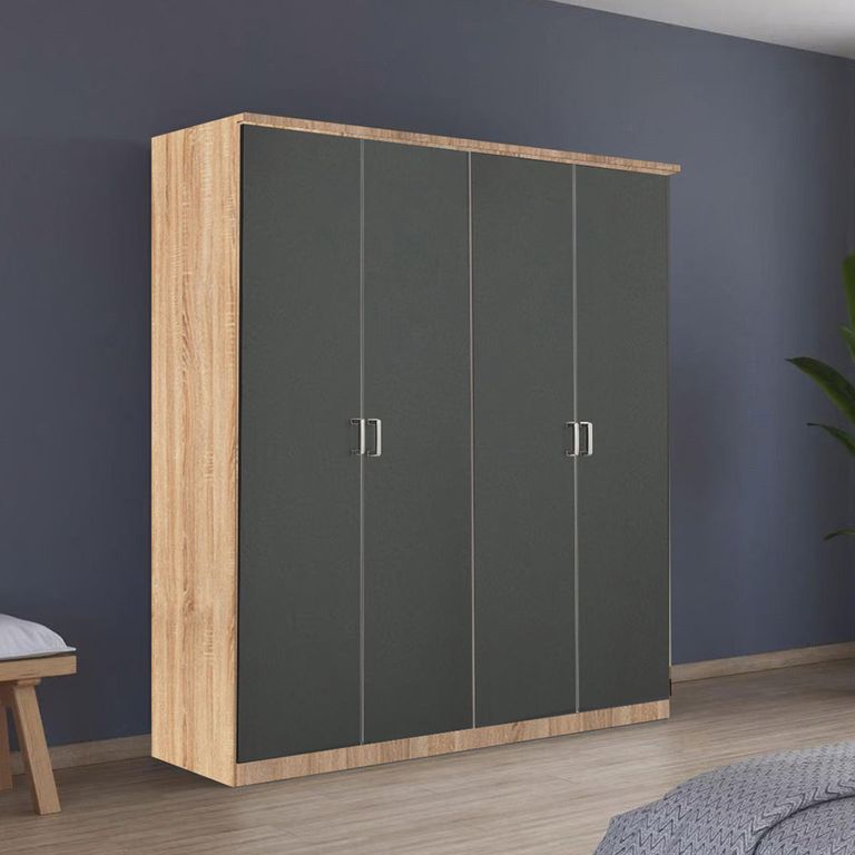 Celle Super Wardrobe - 181cm - 4 Door - Sonoma Oak & Metallic Dark Grey