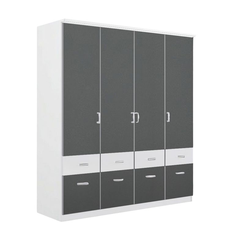 Celle Super Wardrobe - 181cm - 4 Door - with Drawer - Alpine White & Metallic Dark Grey