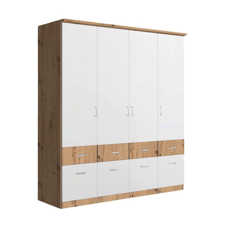 Celle Super Wardrobe - 181cm - 4 Door - with Drawer - Artisan Oak & Alpine White
