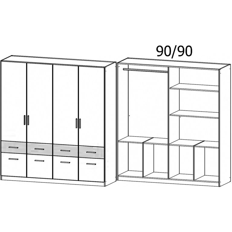 Celle Super Wardrobe - 181cm - 4 Door - with Drawer - Artisan Oak & Metallic Dark Grey