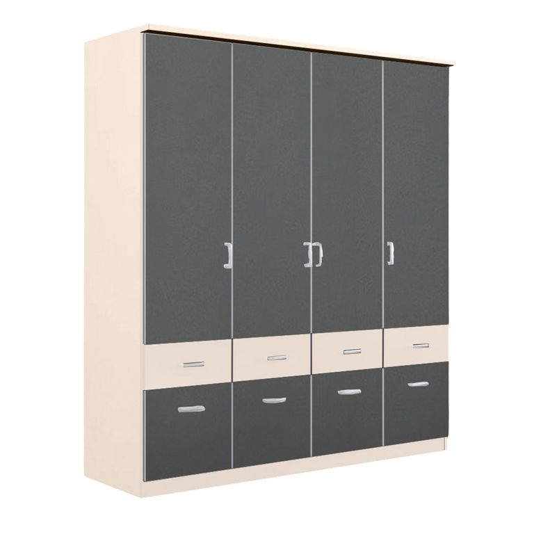 Celle Super Wardrobe - 181cm - 4 Door - with Drawer - Champagne & Metallic Dark Grey