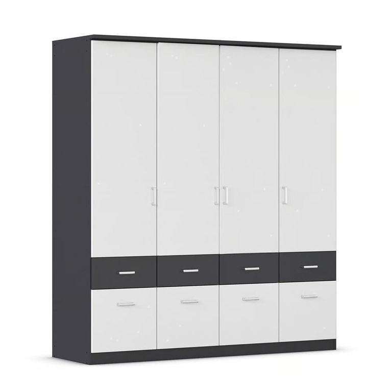 Celle Super Wardrobe - 181cm - 4 Door - with Drawer - Metallic Dark Grey & Alpine White