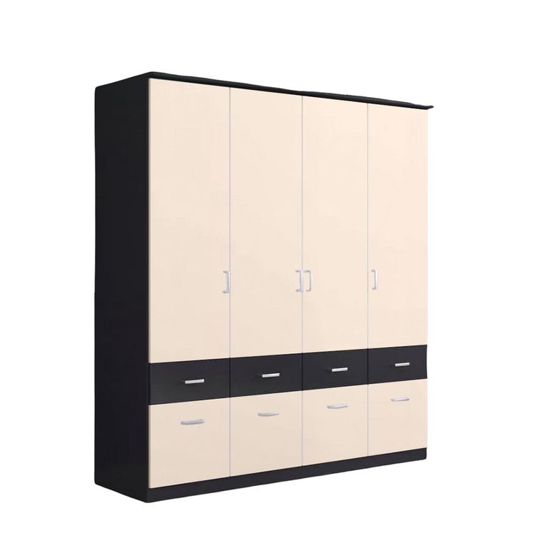 Celle Super Wardrobe - 181cm - 4 Door - with Drawer - Metallic Dark Grey & Champagne