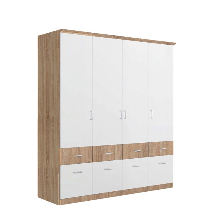 Celle Super Wardrobe - 181cm - 4 Door - with Drawer - Sonoma Oak & Alpine White