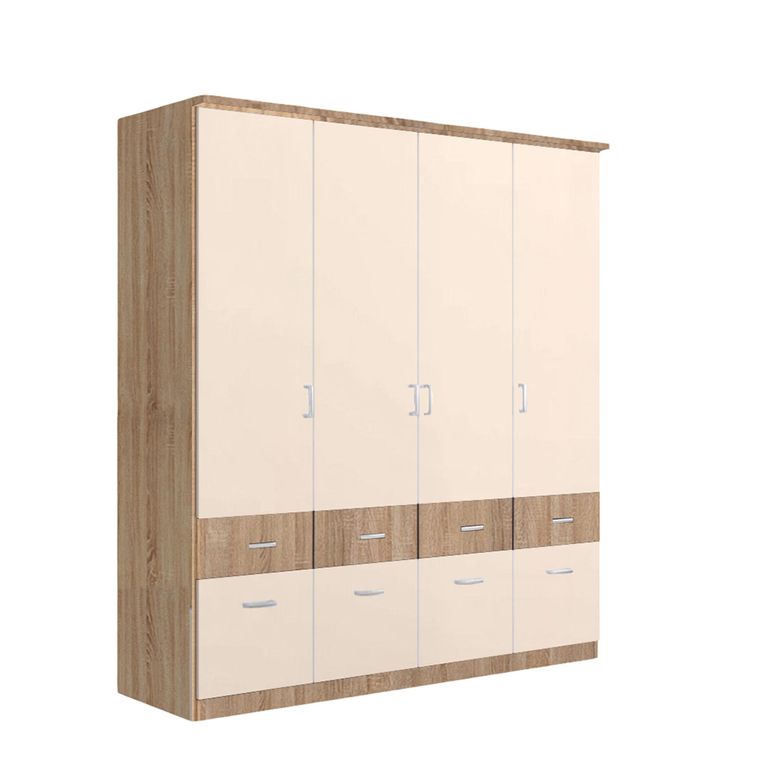 Celle Super Wardrobe - 181cm - 4 Door - with Drawer - Sonoma Oak & Champagne