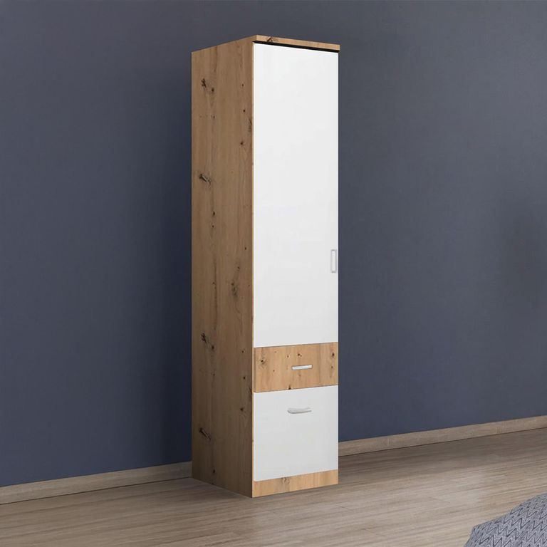Rauch Celle Super 47cm 1 LH Door Wardrobe with Drawer - Artisan Oak and Alpine White
