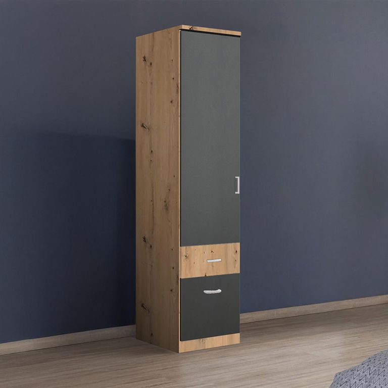 Rauch Celle Super 47cm 1 LH Door Wardrobe with Drawer - Artisan Oak and Metallic Dark Grey