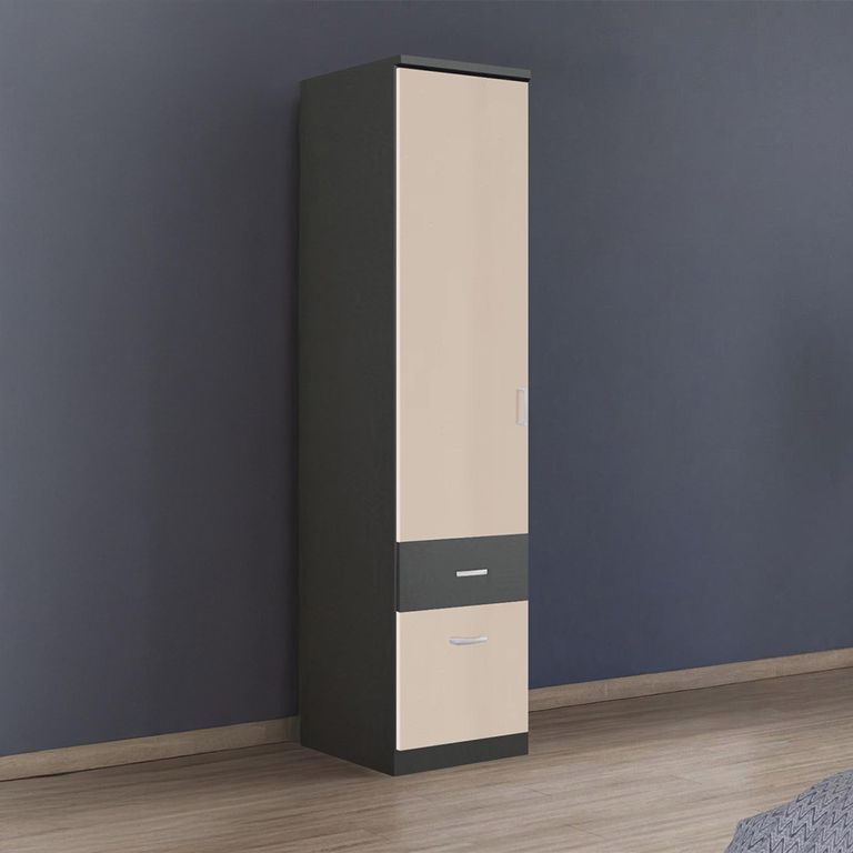 Rauch Celle Super 47cm 1 LH Door Wardrobe with Drawer - Metallic Dark Grey and Champagne