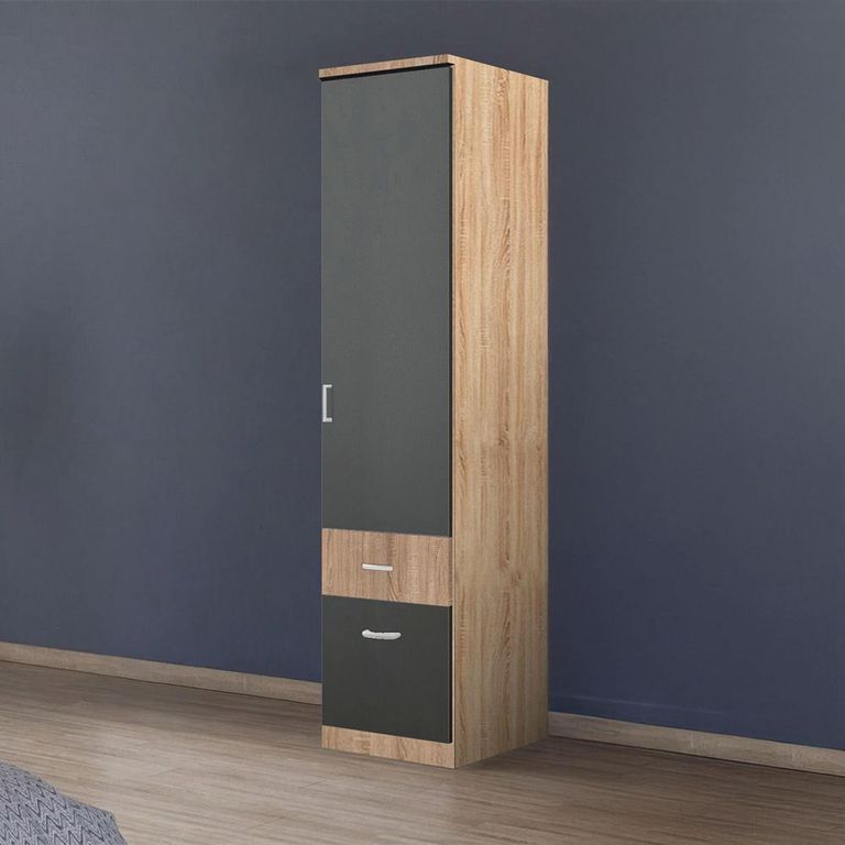 Rauch Celle Super 47cm 1 RH Door Wardrobe with Drawer - Sonoma Oak and Metallic Dark Grey