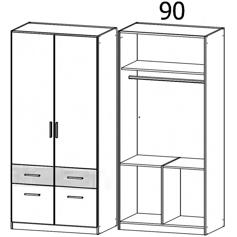 Celle Super Wardrobe - 91cm - 2 Door - 4 Drawer - Champagne & Metallic Dark Grey