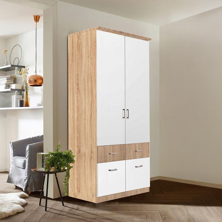 Celle Super Wardrobe - 91cm - 2 Door - 4 Drawer - Sonoma Oak & Alpine White