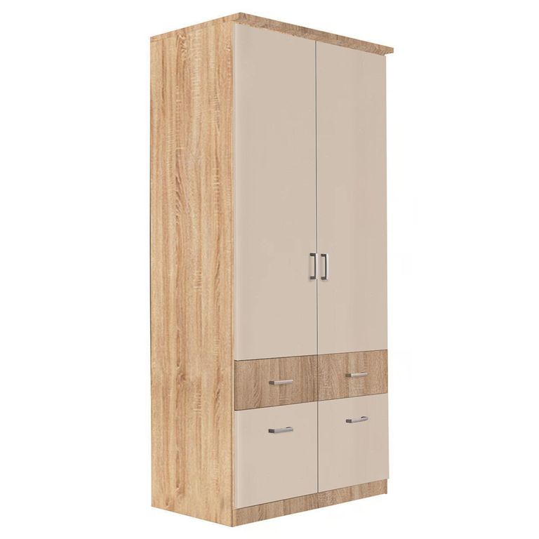 Celle Super Wardrobe - 91cm - 2 Door - 4 Drawer - Sonoma Oak & Champagne