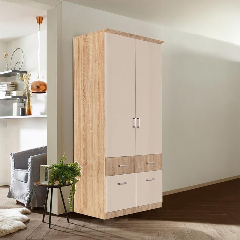 Celle Super Wardrobe - 91cm - 2 Door - 4 Drawer - Sonoma Oak & Champagne