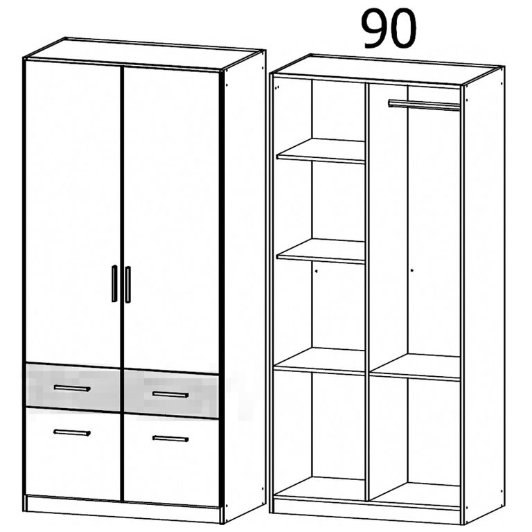 Celle Super Wardrobe - 91cm - 2 Door - 4 Drawer & Extras - Artisan Oak & Metallic Dark Grey