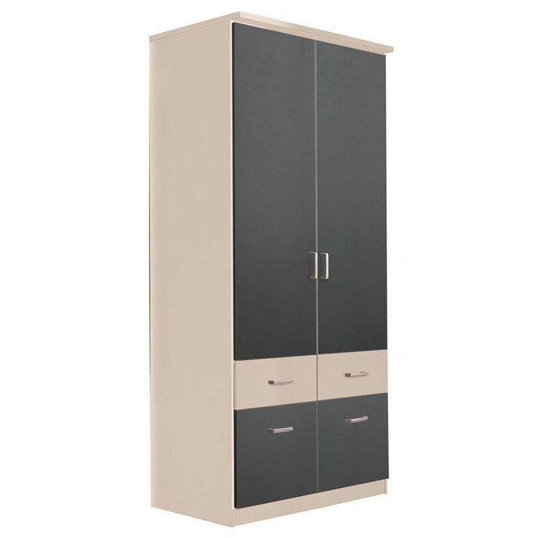 Celle Super Wardrobe - 91cm - 2 Door - 4 Drawer & Extras - Champagne & Metallic Dark Grey