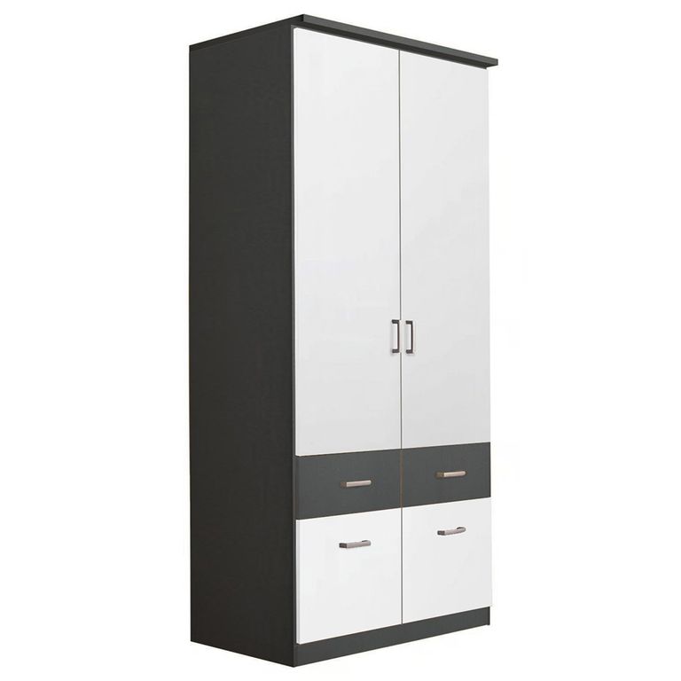 Celle Super Wardrobe - 91cm - 2 Door - 4 Drawer & Extras - Metallic Dark Grey & Alpine White