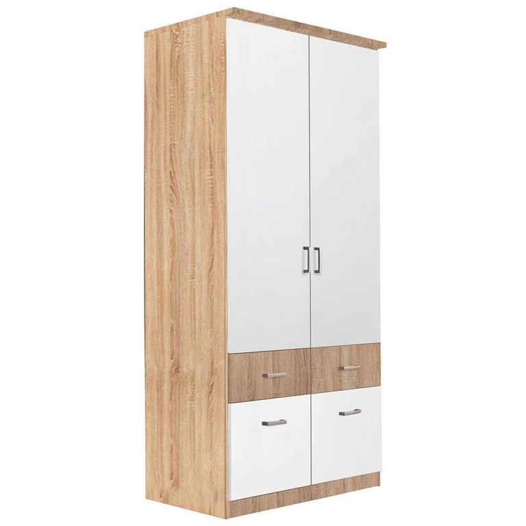Celle Super Wardrobe - 91cm - 2 Door - 4 Drawer & Extras - Sonoma Oak & Alpine White