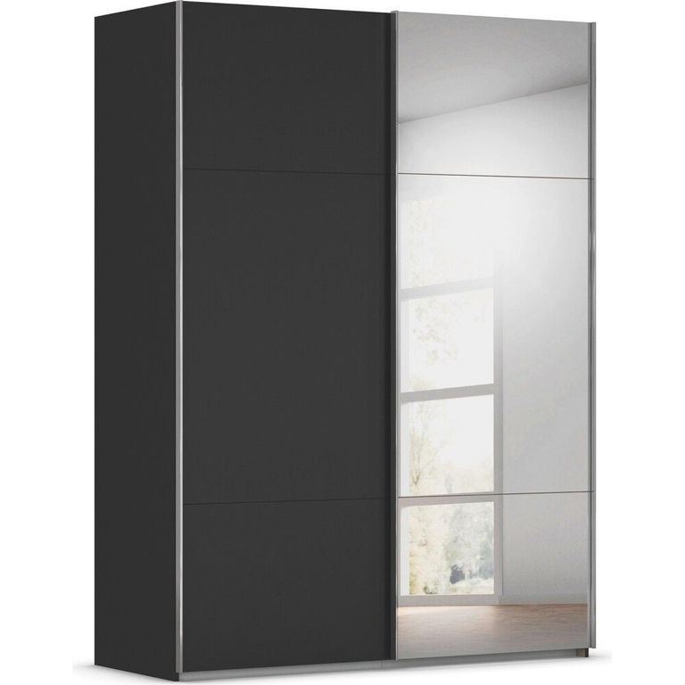 Rauch Contido 162cm 2 Door Sliding Mirror Wardrobe with Extras - Black