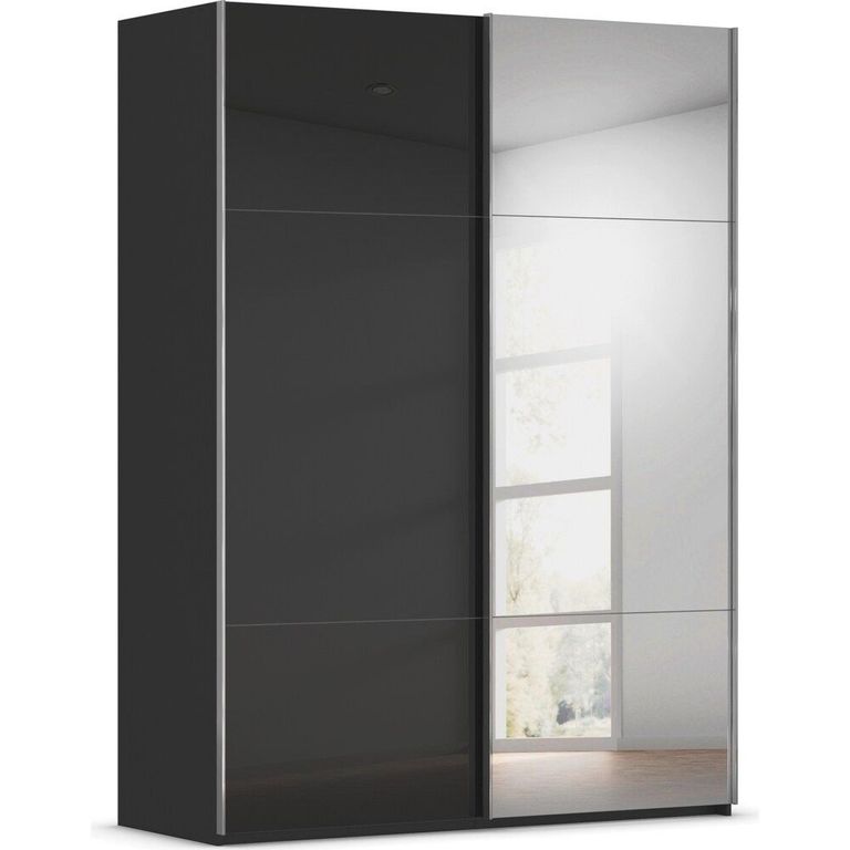 Rauch Contido 162cm 2 Door Sliding Mirror Wardrobe with Extras - Black Glass