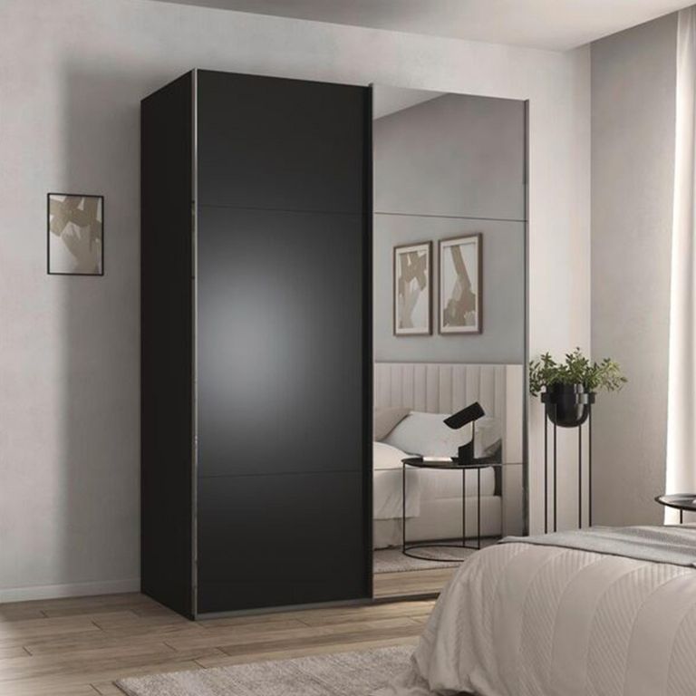 Rauch Contido 162cm 2 Door Sliding Mirror Wardrobe with Extras - Black