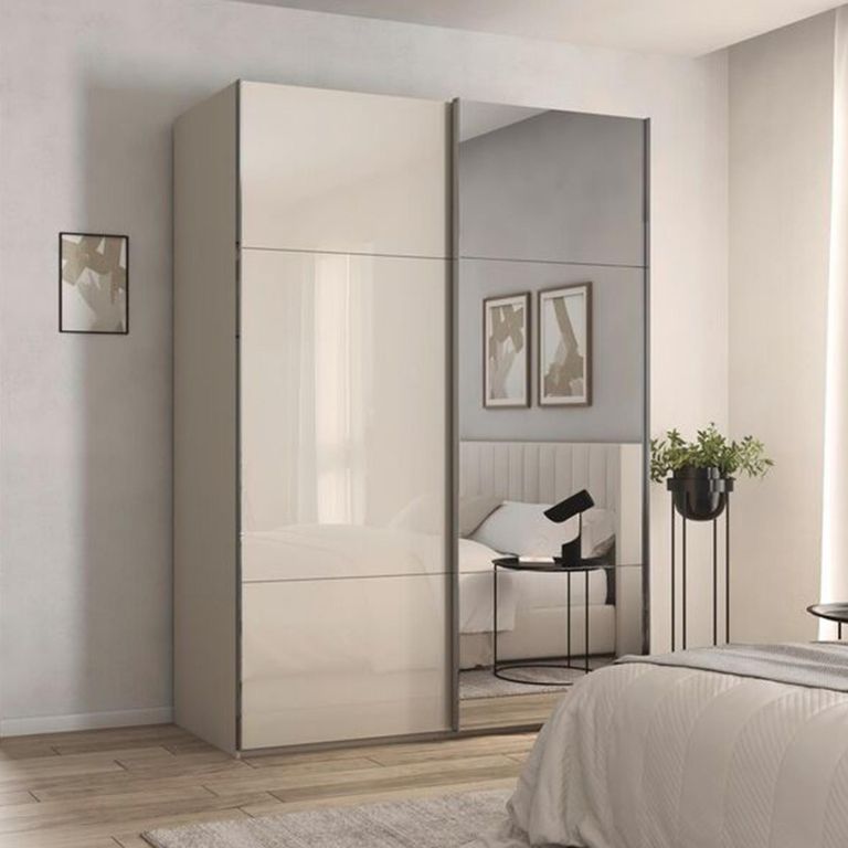 Rauch Contido 162cm 2 Door Sliding Mirror Wardrobe with Extras - Champagne Glass