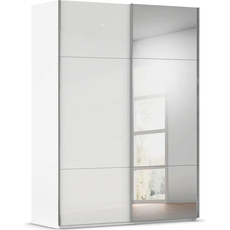 Rauch Contido 162cm 2 Door Sliding Mirror Wardrobe with Extras - Crystal White Glass