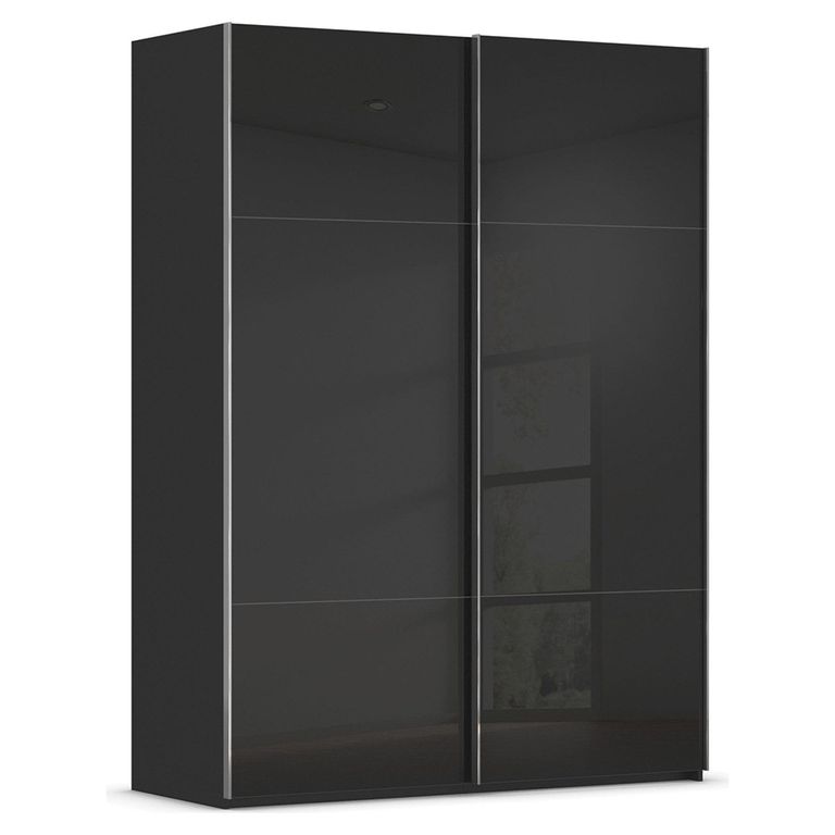 Rauch Contido 162cm 2 Door Sliding Wardrobe with Extras - Black Glass