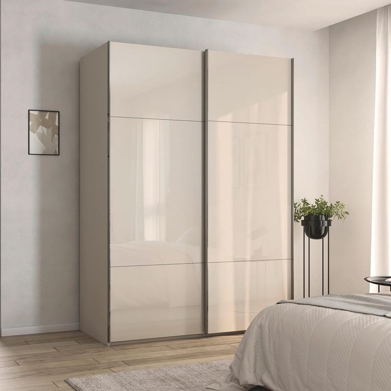 Rauch Contido 162cm 2 Door Sliding Wardrobe with Extras - Champagne Glass