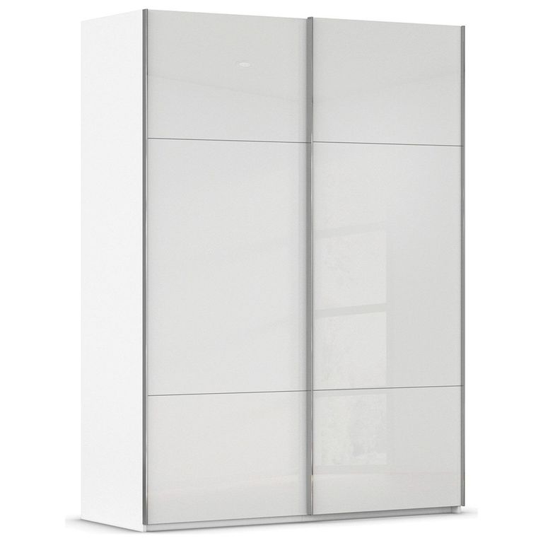 Rauch Contido 162cm 2 Door Sliding Wardrobe with Extras - Crystal White Glass