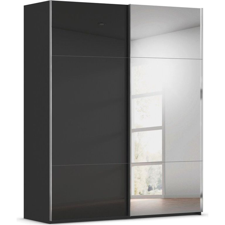 Contido Sliding Mirror Wardrobe - 181cm - 2 Door - with Extras - Black Glass