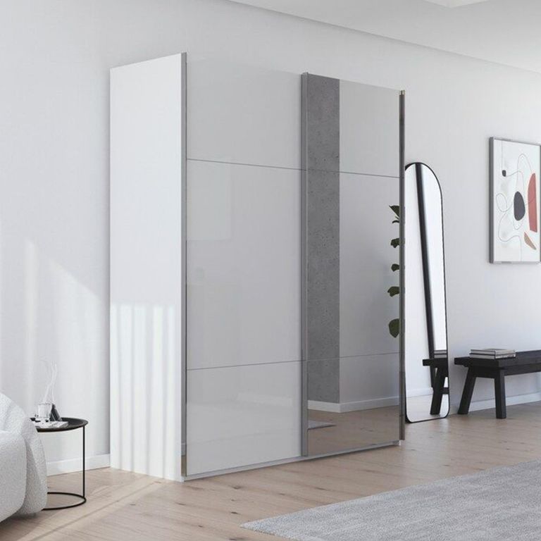 Contido Sliding Mirror Wardrobe - 181cm - 2 Door - with Extras - Crystal White Glass