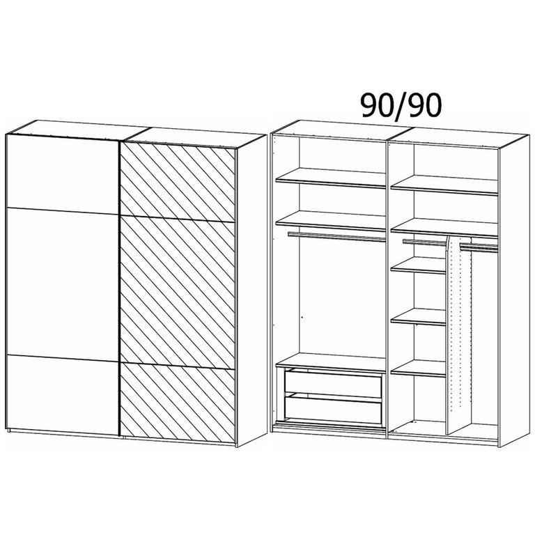Contido Sliding Mirror Wardrobe - 181cm - 2 Door - with Extras - Silk Grey Glass